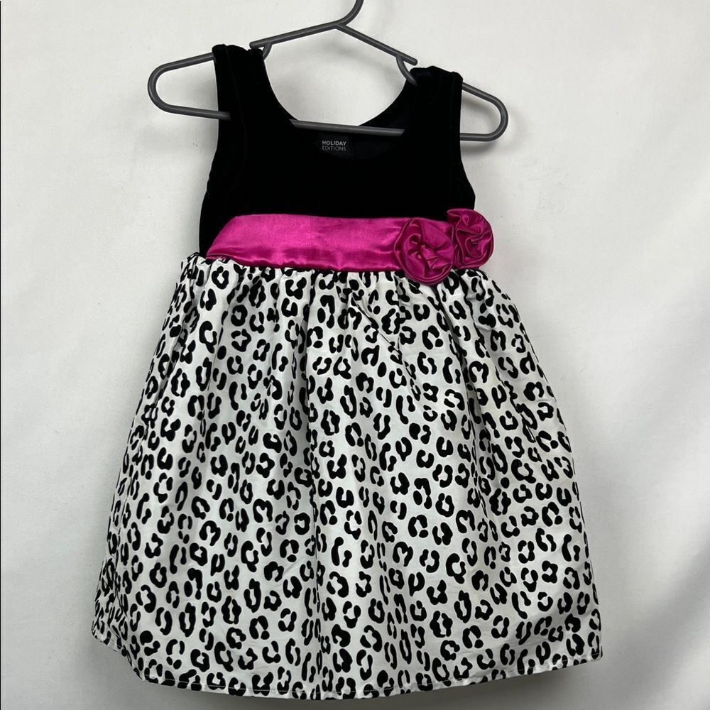 Holiday Editions Black white Animal Print dress velvet top EUC size 24 months